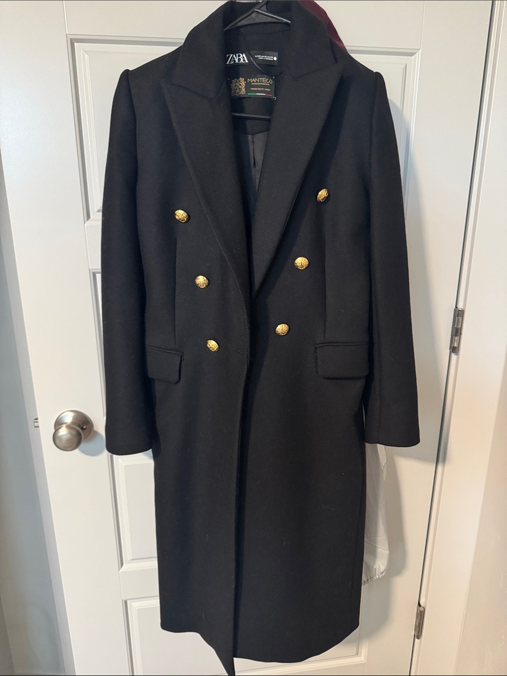 ZARA Black Double-Breasted Pea Coat with Gold Buttons